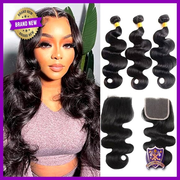 Brazilian Virgin Human Hair Bundles with 4x4 Lace Closure Body Wave main image 5